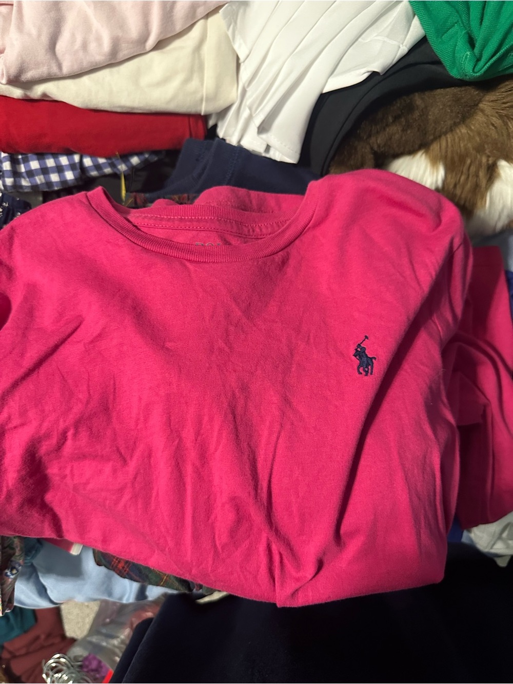 Polo by Ralph Lauren Kids Hot Pink Crewneck Tee with Navy Pony